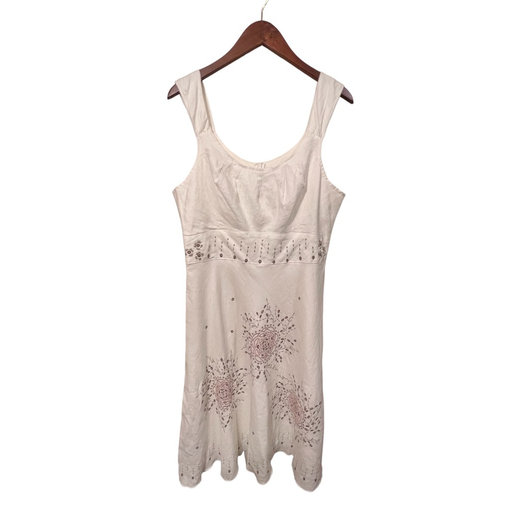 Women’s Cream Floral Embroidered Sleeveless Dress